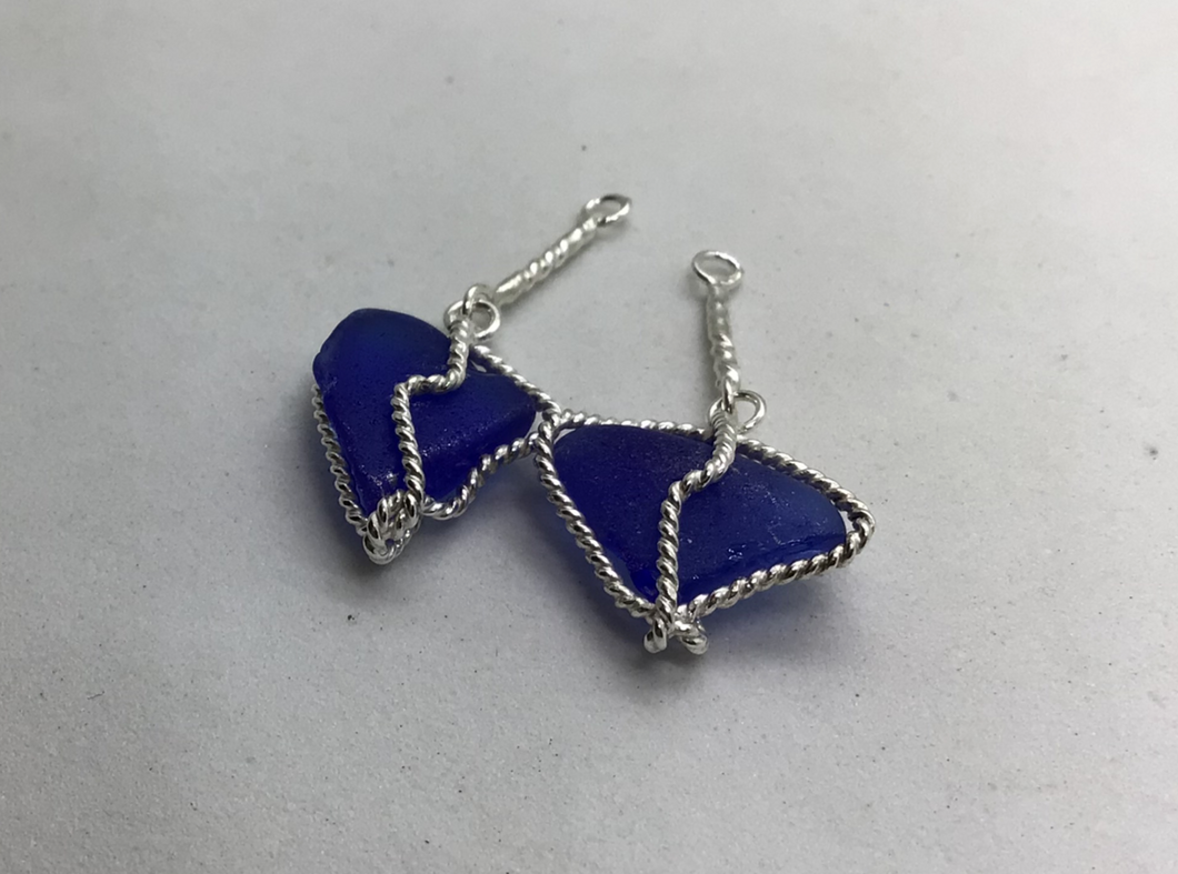Cobalt Blue Seaglass Sterling Silver Earrings (rare color)