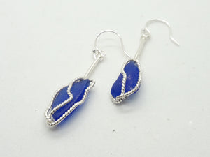 Deep blue seaglass earrings